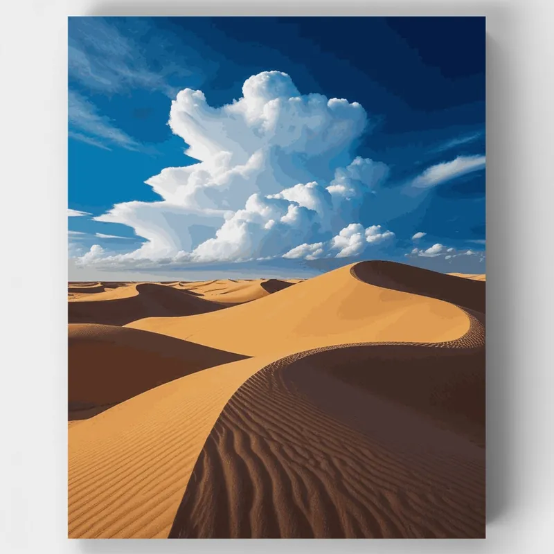 Tendencia Dunas del Desierto Bajo Cielo Dramático - Kit de pintar por números - Lienzo Enrollado / 24 Colores