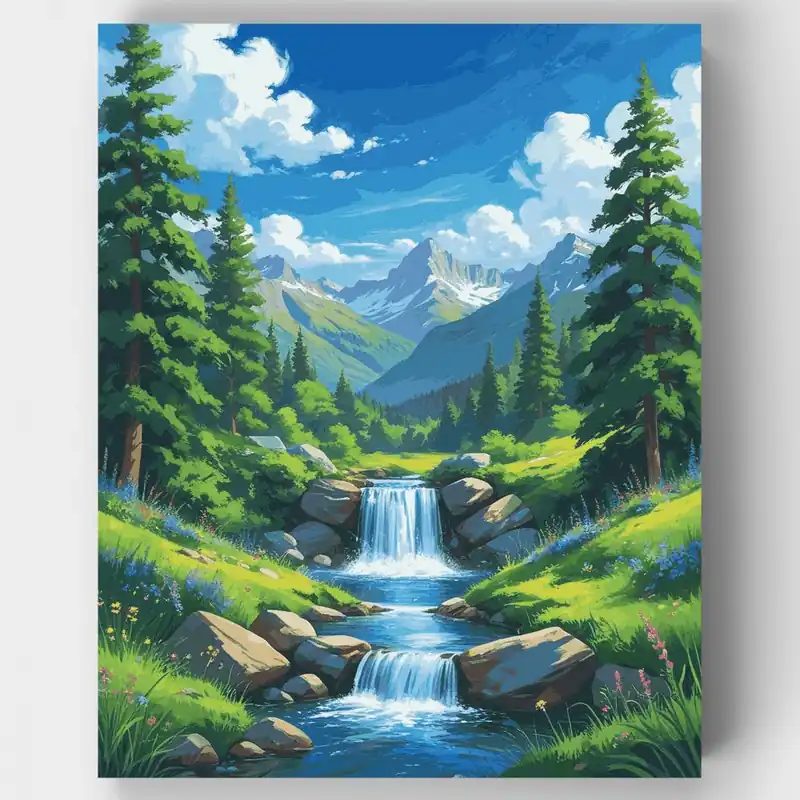 Últimas Unidades Paraíso de Arroyo de Montaña - Kit de pintar por números - Lienzo Enrollado / 24 Colores