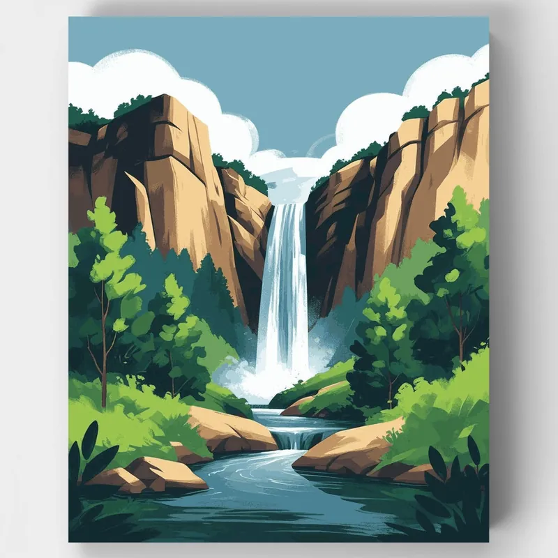 Paraíso de Cascada en Cañón Rocoso - Kit de pintar por números - Lienzo Enrollado / 24 Colores Oferta Limitada