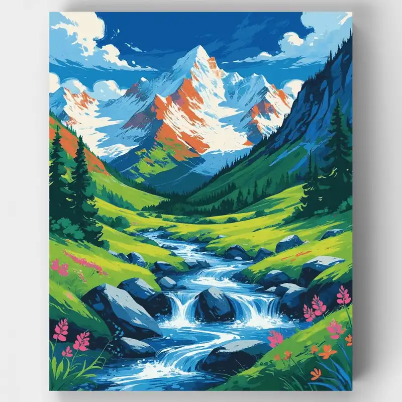 Última Versión Arroyo del Valle de Montaña - Kit de pintar por números - Lienzo Enrollado / 24 Colores