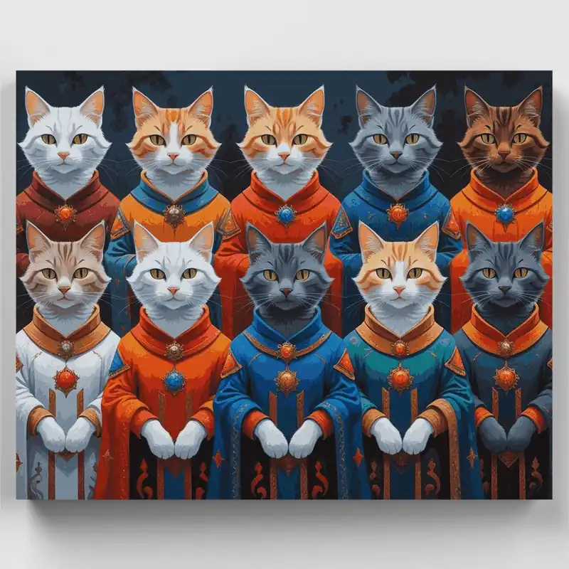 Gatos Fantásticos en Túnicas Medievales - Kit de pintar por números - Lienzo Enrollado / 24 Colores Precio Rebajado
