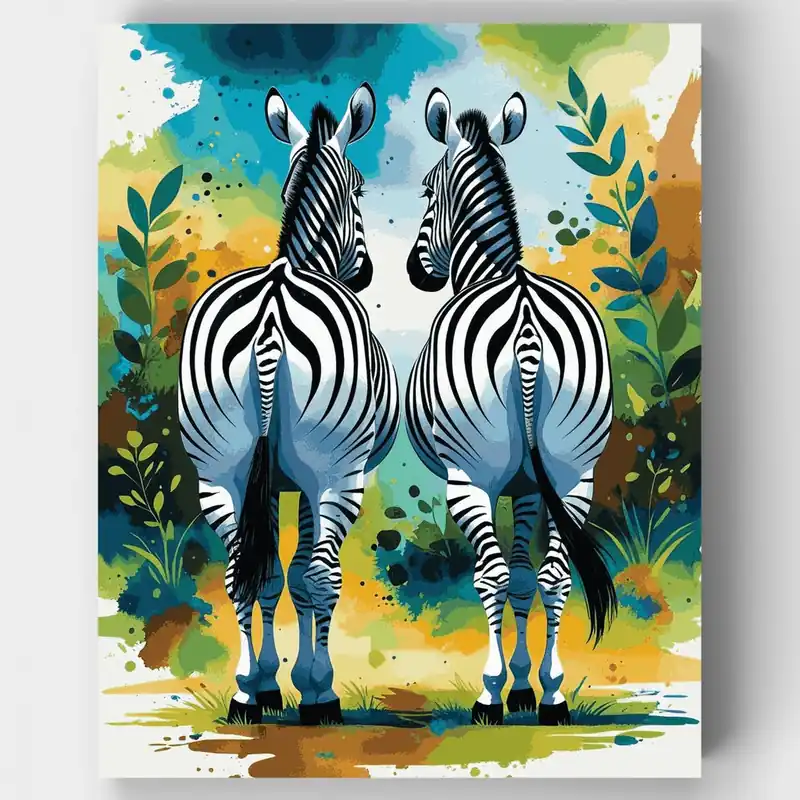 Dos Cebras en Estilo Acuarela Colorida - Kit de pintar por números - Lienzo Enrollado / 24 Colores Garantía De Devolución De Dinero