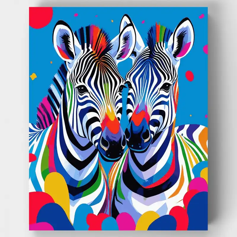 Rebajas Dúo de Cebras Coloridas - Kit de pintar por números - Lienzo Enrollado / 24 Colores