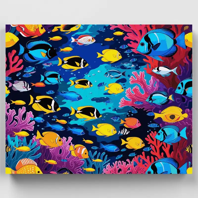 Solo Hoy Peces Vibrantes de Arrecife de Coral - Kit de pintar por números - Lienzo Enrollado / 24 Colores