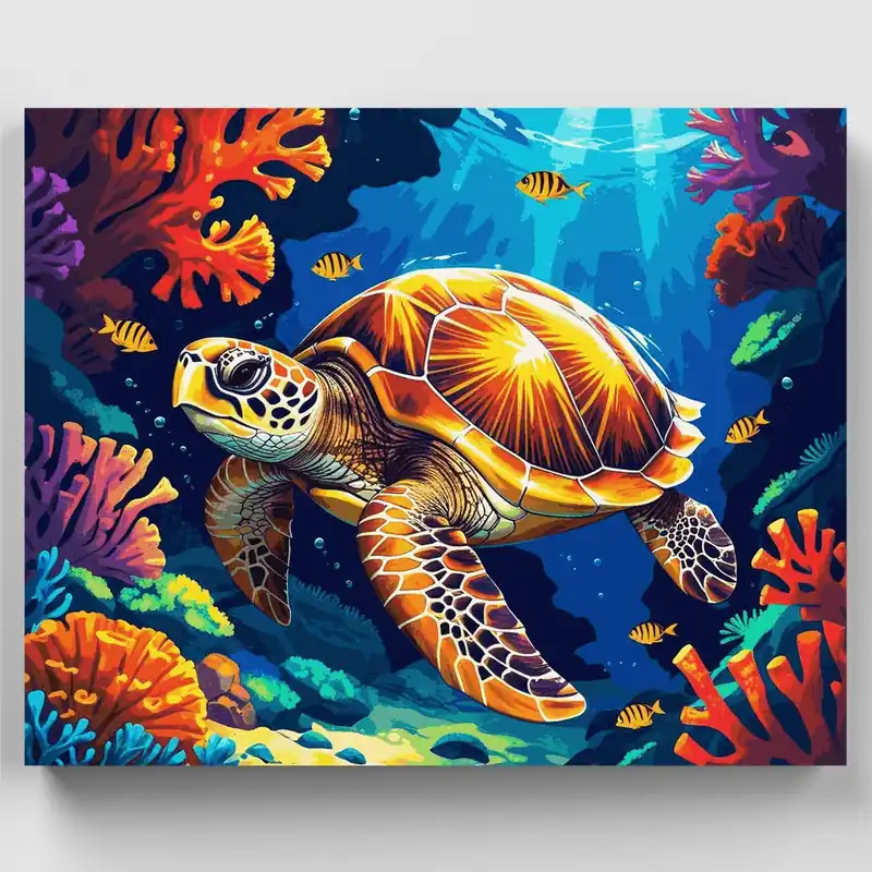 Rebajas Aventura de Tortuga Marina en Arrecife de Coral - Kit de pintar por números - Lienzo Enrollado / 24 Colores