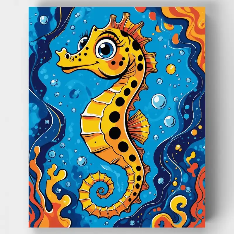 Promoción Exclusiva Aventura Vibrante de Caballito de Mar - Kit de pintar por números - Lienzo Enrollado / 24 Colores