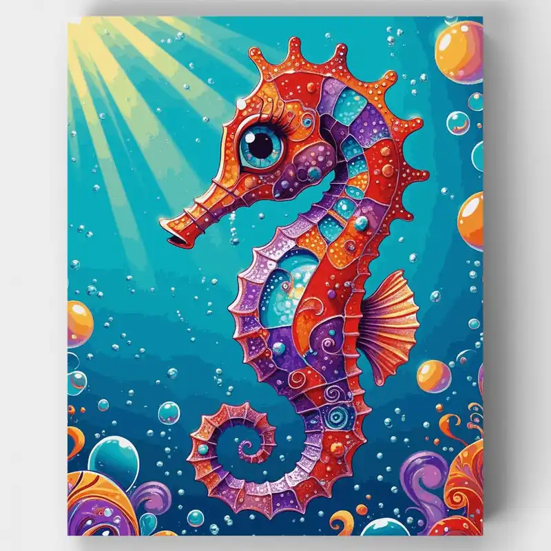 Liquidación Kit de pintar por números Aventura Submarina de Caballito de Mar Vibrante - Lienzo Enrollado / 24 Colores