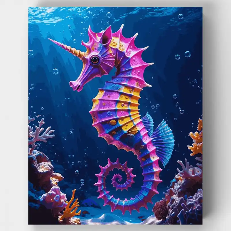 Mayoreo Kit de pintar por números de Fantasía Majestuoso Unicornio Caballito de Mar - Lienzo Enrollado / 24 Colores
