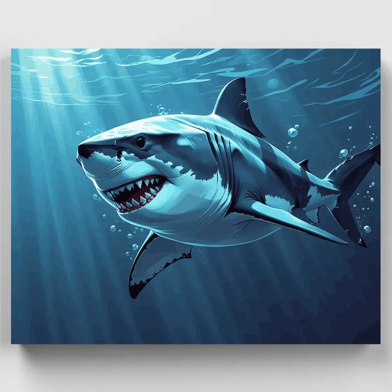 Gran Tiburón Blanco Aventura Submarina - Kit de pintar por números - Lienzo Enrollado / 24 Colores Venta Final