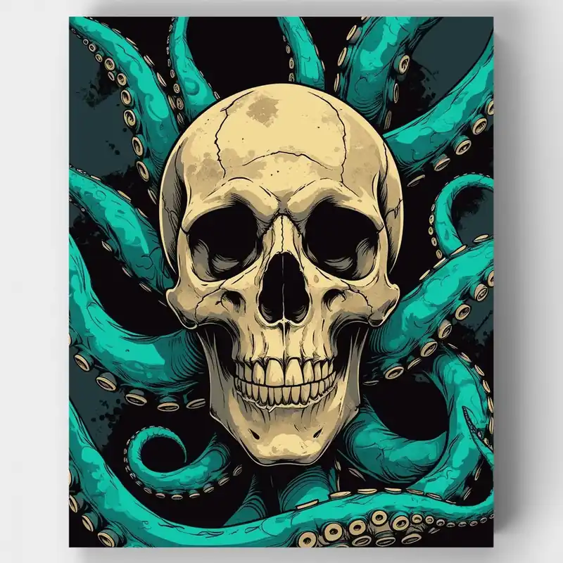 Calavera y Tentáculos de Pulpo - Kit de pintar por números - Lienzo Enrollado / 24 Colores Certificado