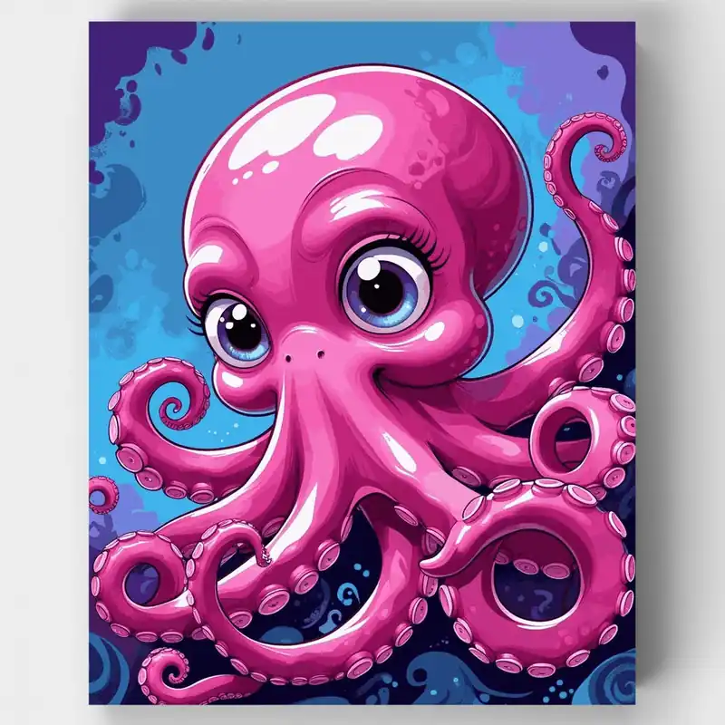 Adorable Pulpo Rosa - Kit de pintar por números - Lienzo Enrollado / 24 Colores Promoción Exclusiva