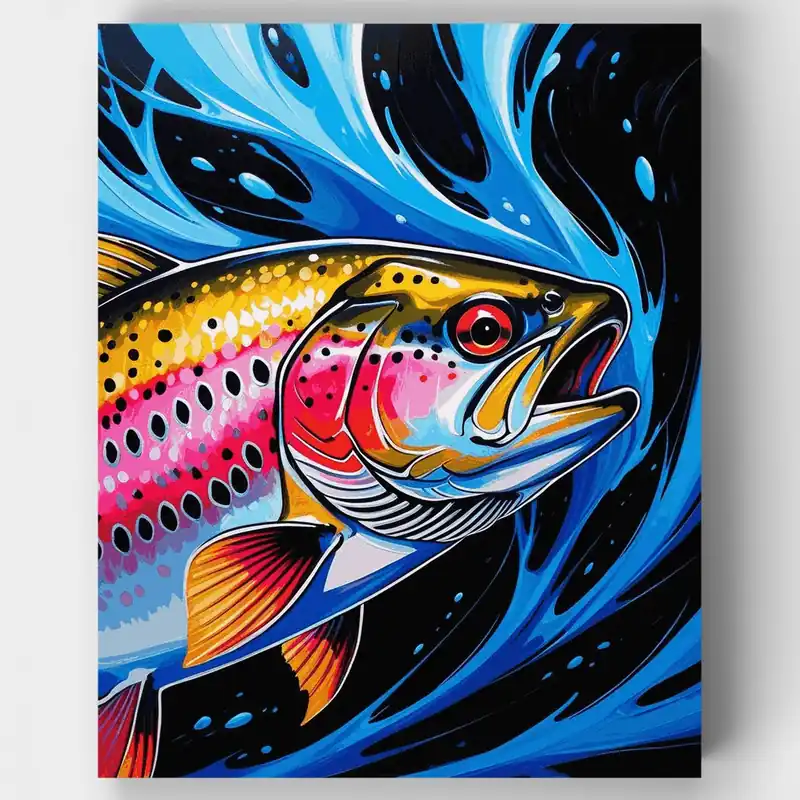 Trucha Vibrante en Aguas Turbulentas - Kit de pintar por números - Lienzo Enrollado / 24 Colores Hecho A Mano