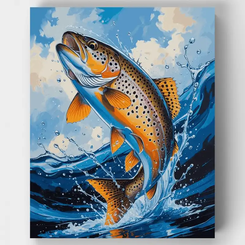 Trucha Saltando - Kit de pintar por números - Lienzo Enrollado / 24 Colores Súper Precio