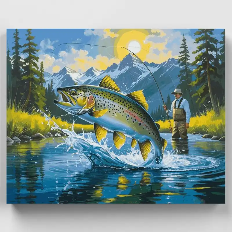 Comprar En Línea Aventura de Pesca de Trucha de Montaña - Kit de pintar por números - Lienzo Enrollado / 24 Colores