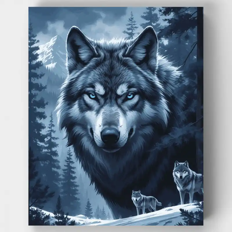 Majestuosa Manada de Lobos en Bosque Invernal - Kit de pintar por números - Lienzo Enrollado / 24 Colores Barato