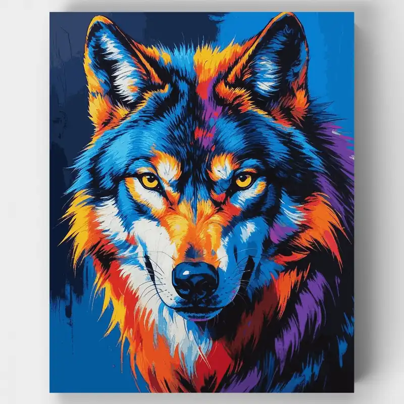 Retrato Vibrante de Lobo - Kit de pintar por números - Lienzo Enrollado / 24 Colores Oferta Flash