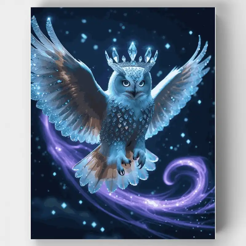 Kit de pintar por números Búho Majestuoso con Corona de Cristal - Lienzo Enrollado / 24 Colores Certificado