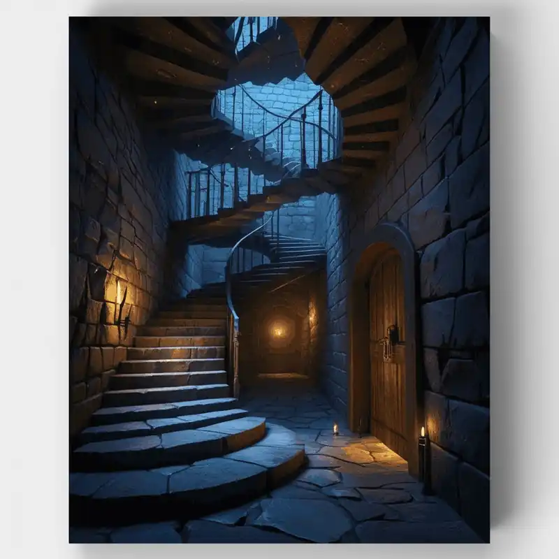 Favorito De Clientes Torre de Castillo Medieval con Escalera - Kit de pintar por números - Lienzo Enrollado / 24 Colores