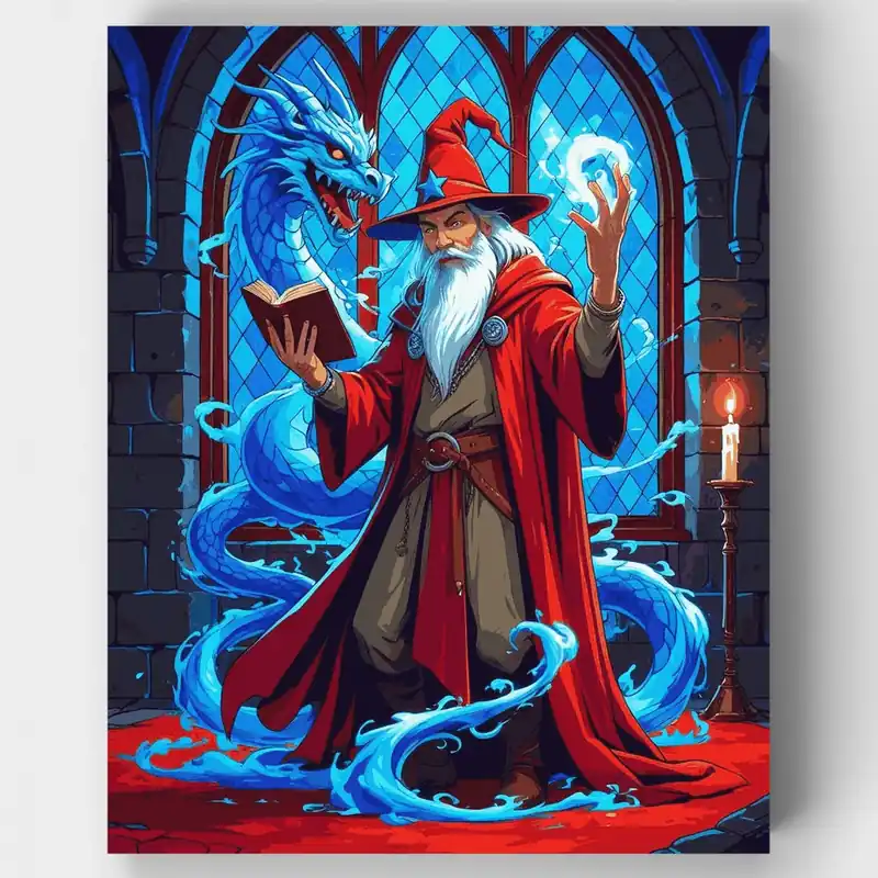 Comprar En Línea Mago Invocando Dragón Azul - Kit de pintar por números - Lienzo Enrollado / 24 Colores