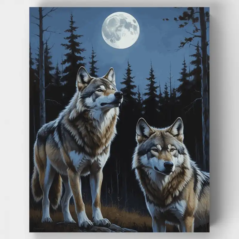 Manada de Lobos a la Luz de la Luna - Kit de pintar por números - Lienzo Enrollado / 24 Colores Precio De Oferta
