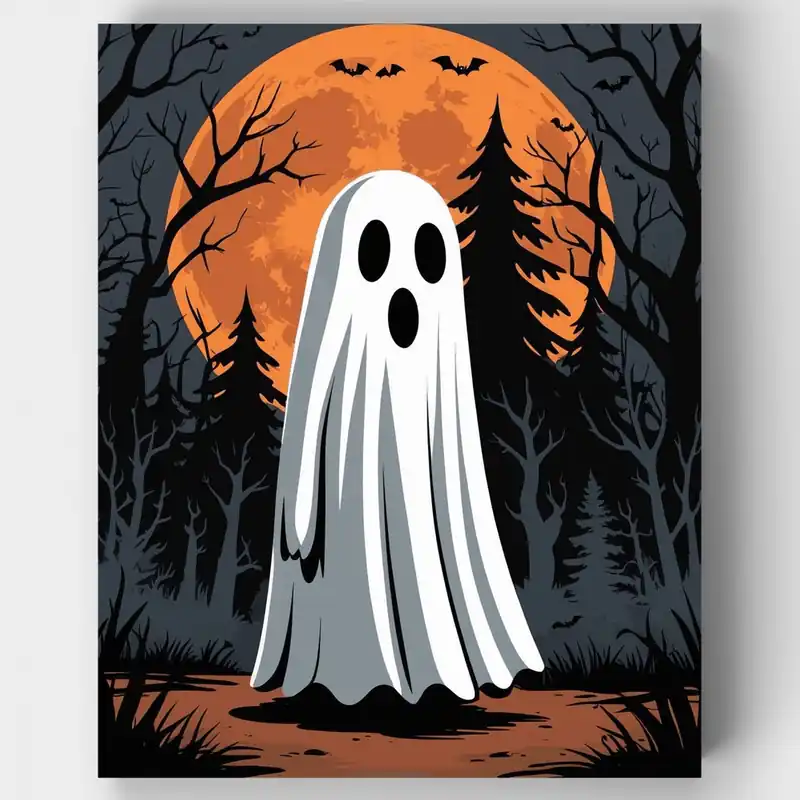 Fantasma Espeluznante en Bosque Embrujado - Kit de pintar por números - Lienzo Enrollado / 24 Colores Exclusivo