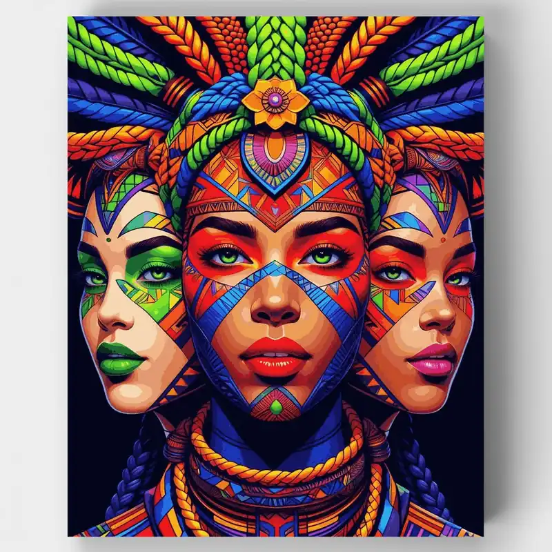 Diosa Tribal Vibrante con Tocado Ornamentado - Kit de pintar por números - Lienzo Enrollado / 24 Colores Profesional