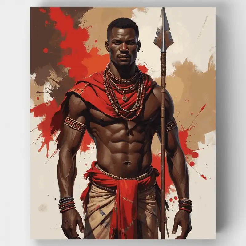 Directo De Fábrica Guerrero Africano con Lanza - Kit de pintar por números - Lienzo Enrollado / 24 Colores
