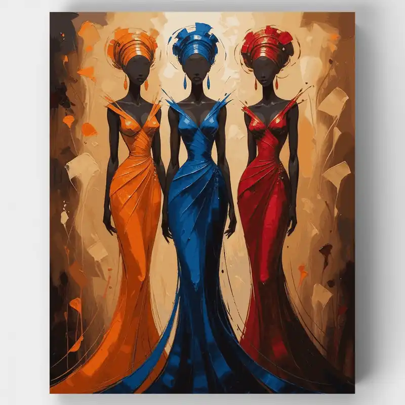 Tres Mujeres Africanas en Vestidos Coloridos - Kit de pintar por números - Lienzo Enrollado / 24 Colores Garantía De Devolución De Dinero