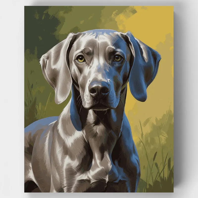 Weimaraner en Luz Dorada del Prado - Kit de pintar por números - Lienzo Enrollado / 24 Colores Envío Exprés