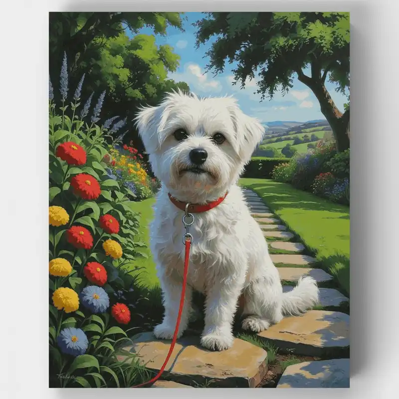 Directo De Fábrica Adorable Westie en Paraíso de Jardín - Kit de pintar por números - Lienzo Enrollado / 24 Colores