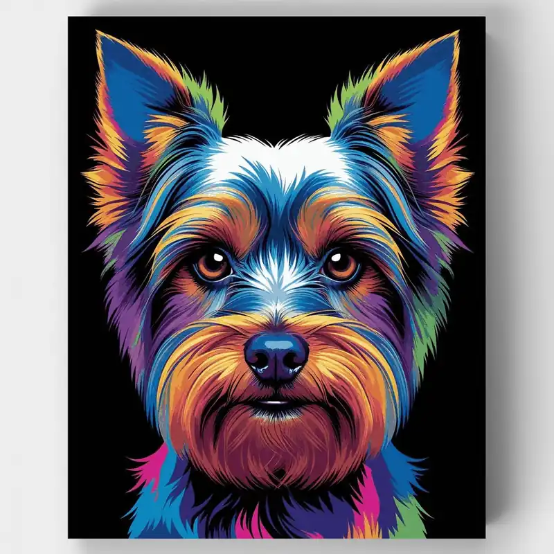 Edición Limitada Retrato Vibrante de Yorkie Arcoíris - Kit de pintar por números - Lienzo Enrollado / 24 Colores