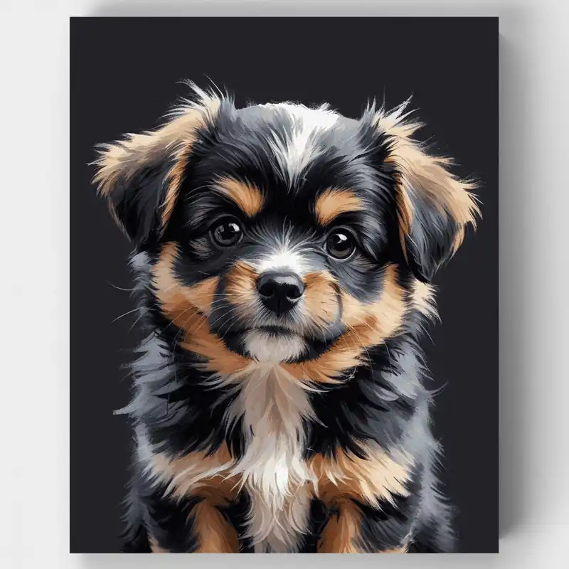 Garantía Incluida Retrato de Cachorro Yorkshire Terrier Esponjoso - Kit de pintar por números - Lienzo Enrollado / 24 Colores