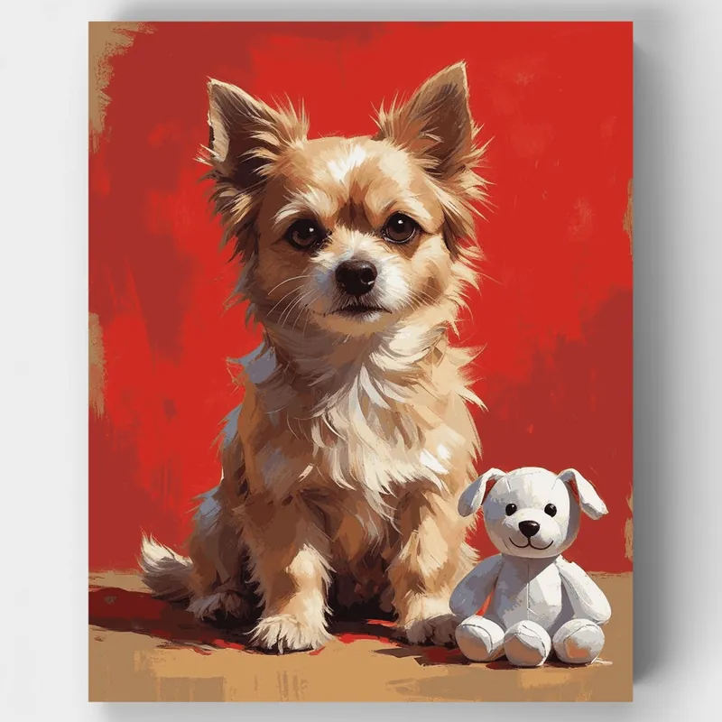 Adorable Yorkie con Osito de Peluche - Kit de pintar por números - Lienzo Enrollado / 24 Colores Económico