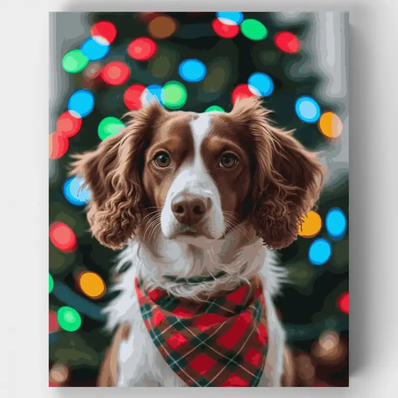 Descuento Retrato Navideño Festivo de Spaniel - Kit de pintar por números - Lienzo Enrollado / 24 Colores