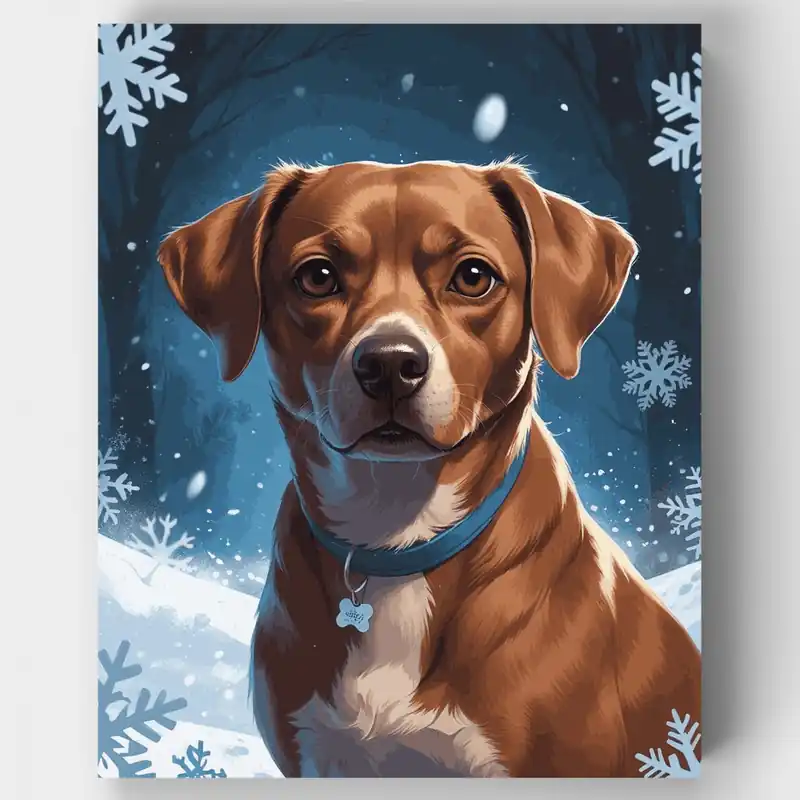 Marca Reconocida Retrato de Perro de Invierno - Kit de pintar por números - Lienzo Enrollado / 24 Colores