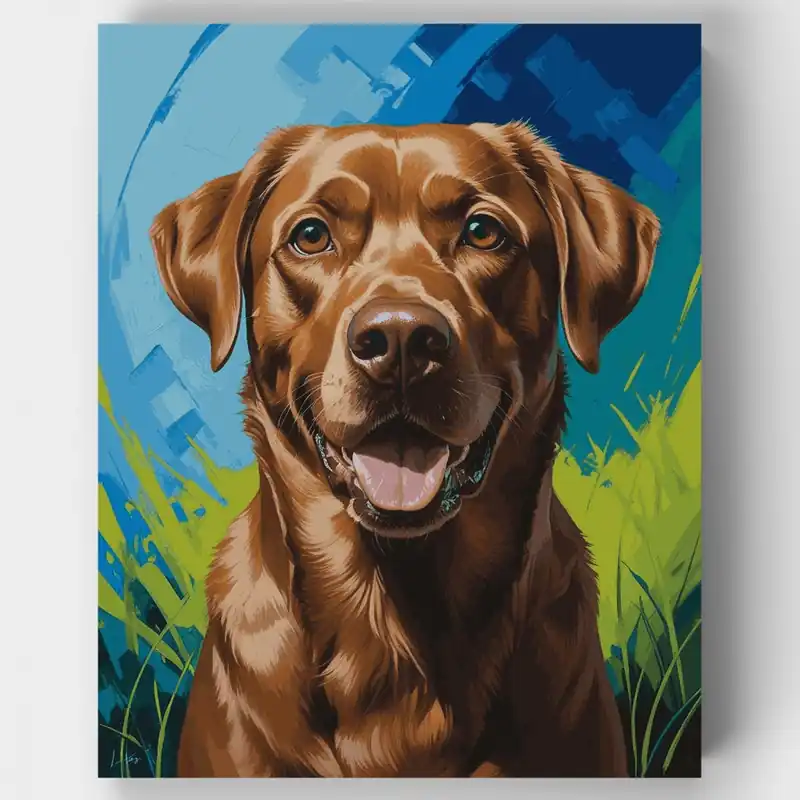 Venta Final Retrato de Labrador Chocolate - Kit de pintar por números - Lienzo Enrollado / 24 Colores