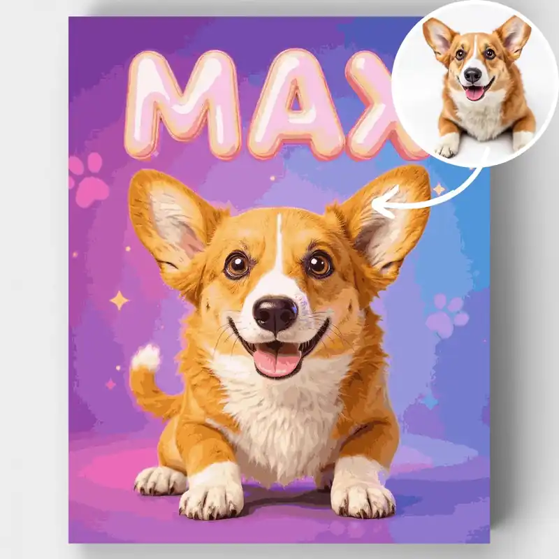 Mascota Alegre - Kit de pintar por números - Lienzo Enrollado / 24 Colores Lujoso