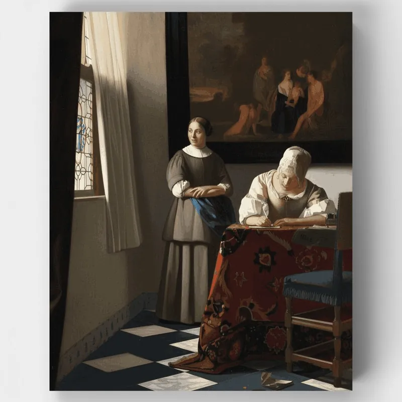 Dama escribiendo una carta con su doncella - Kit de pintar por números - Lienzo Enrollado / 24 Colores Últimas Unidades