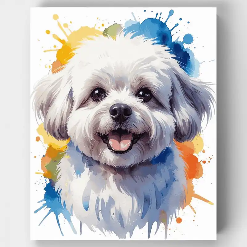 Promoción Exclusiva Retrato Acuarela de Bichón Frisé - Kit de pintar por números - Lienzo Enrollado / 24 Colores