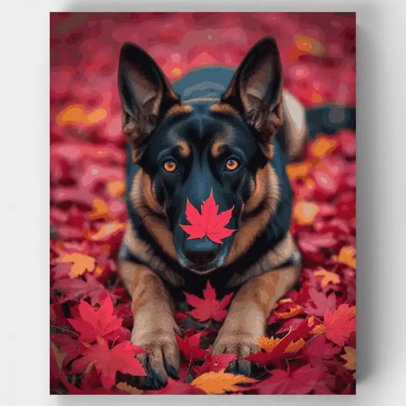 Precio Bajo Pastor Alemán con Hojas de Otoño - Kit de pintar por números - Lienzo Enrollado / 24 Colores