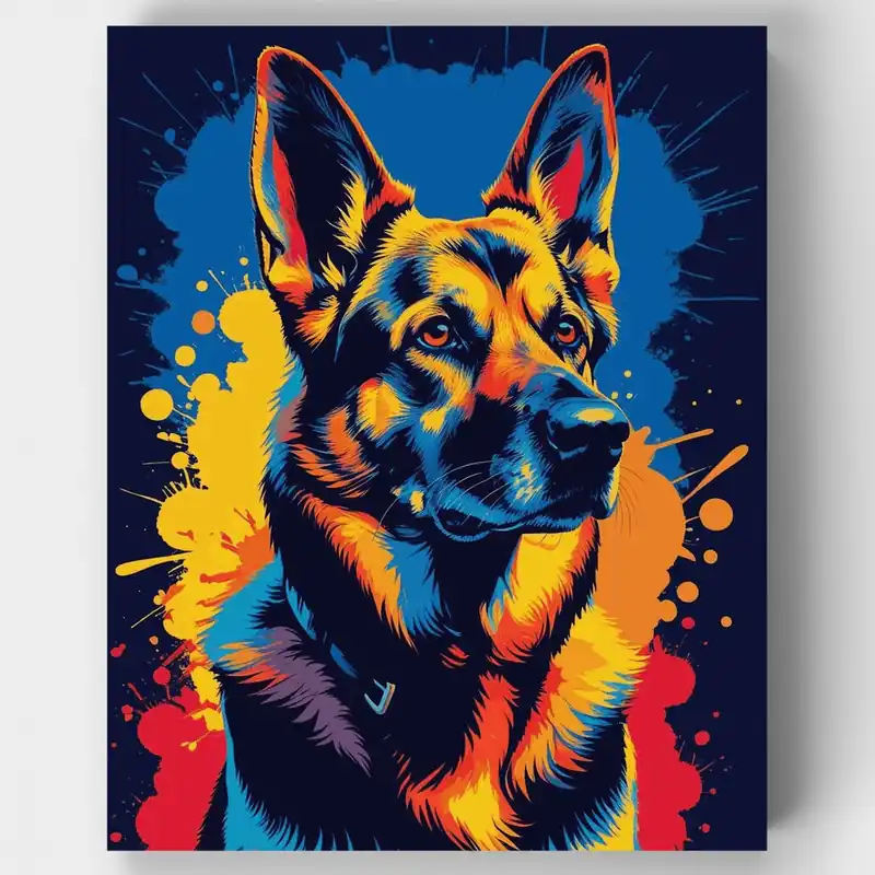 A Buen Precio Vibrant German Shepherd Pop Art - Paint by Numbers Kit - Lienzo Enrollado / 24 Colores