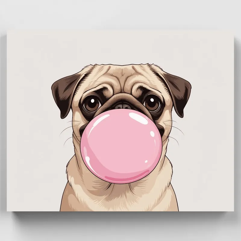 Pug Blowing Bubblegum - Paint by Numbers Kit - Lienzo Enrollado / 24 Colores Envío Gratis