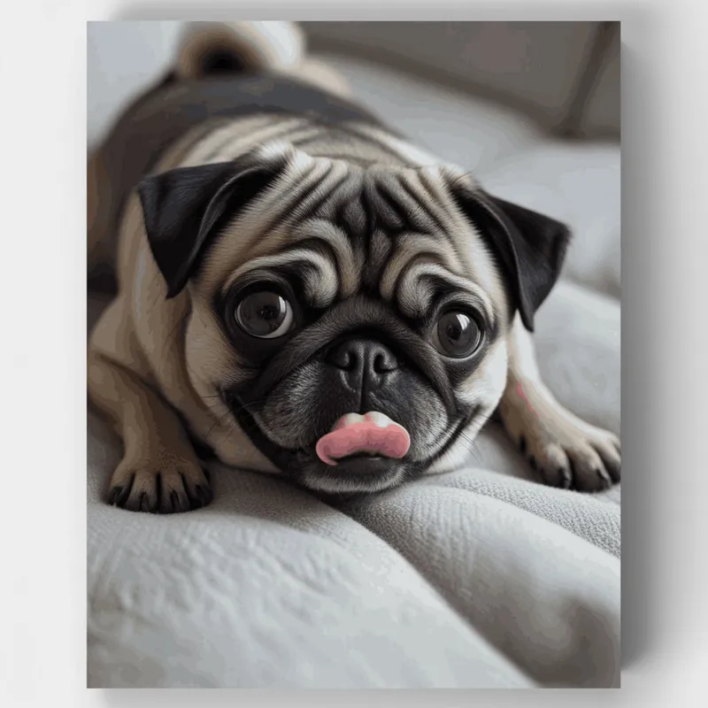 Adorable Pug with Tongue Out - Paint by Numbers Kit - Lienzo Enrollado / 24 Colores Popular