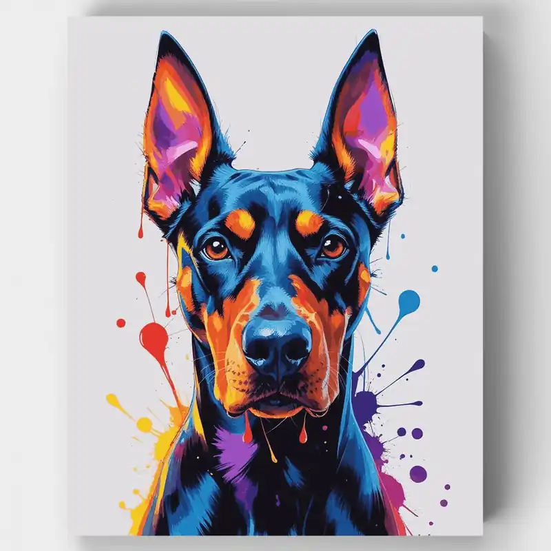 Precio Reducido Vibrant Doberman Portrait - Paint by Numbers Kit - Lienzo Enrollado / 24 Colores