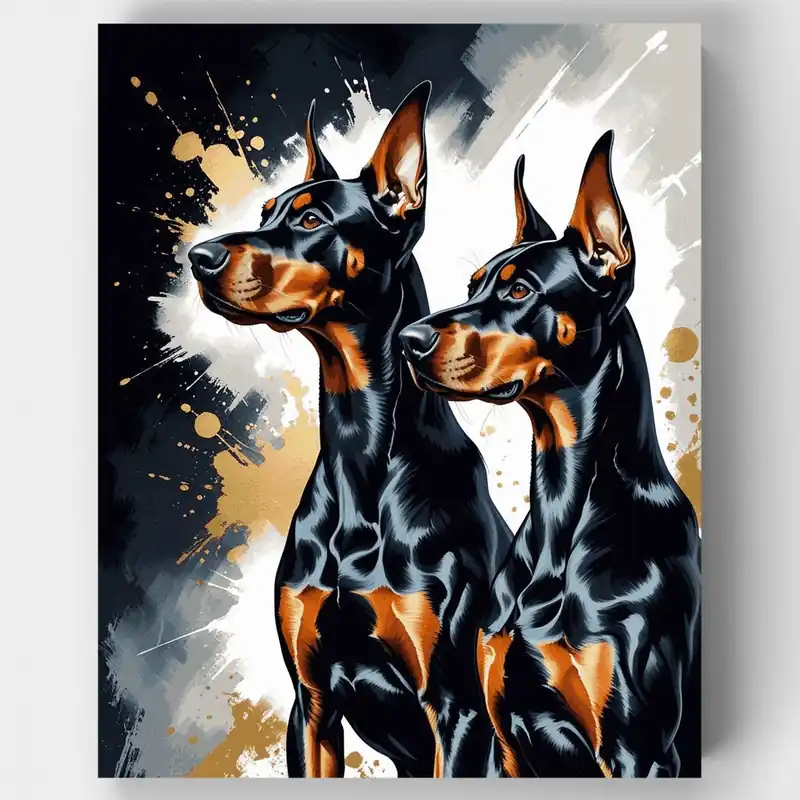 Two Doberman Pinschers Portrait - Paint by Numbers Kit - Lienzo Enrollado / 24 Colores Compra Hoy
