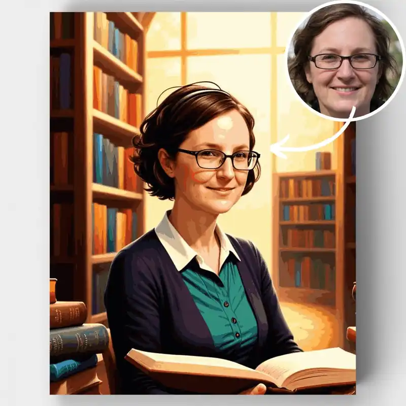 Bibliotecaria en Estudio Iluminado por el Sol - Kit de pintar por números - Lienzo Enrollado / 24 Colores Ocasión Especial