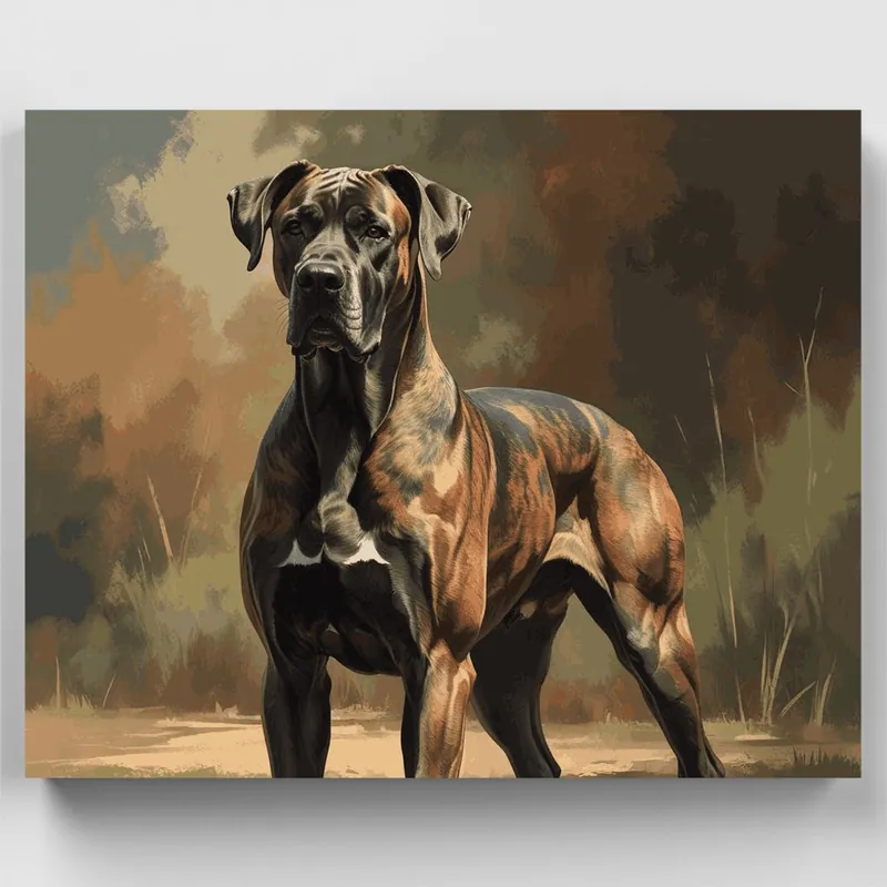 Alta Calidad Poderoso Gran Danés Atigrado en Paisaje - Kit de pintar por números - Lienzo Enrollado / 24 Colores