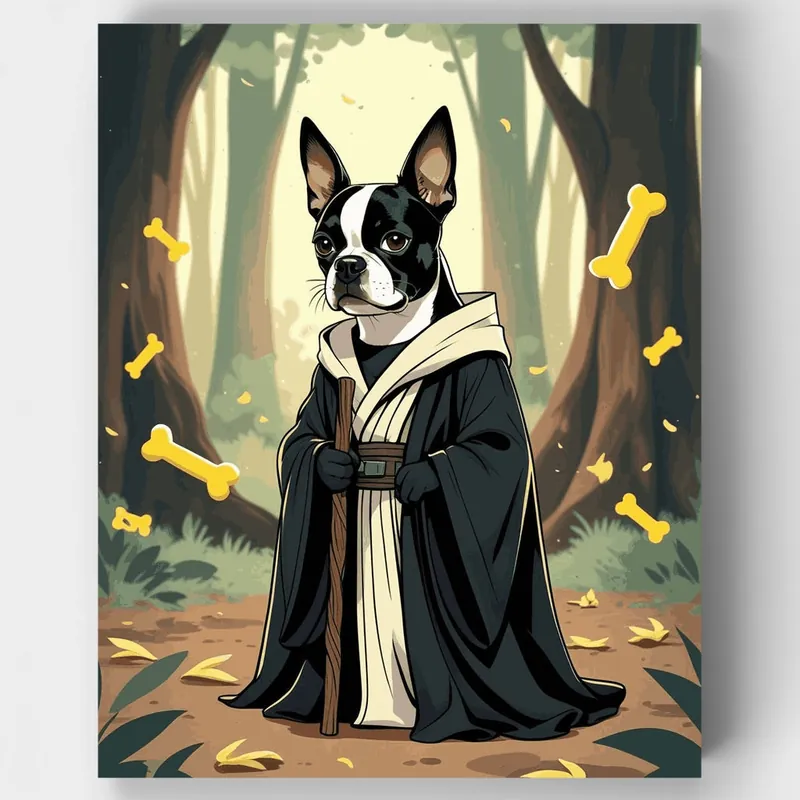 Exclusivo Boston Terrier Maestro Zen - Kit de pintar por números - Lienzo Enrollado / 24 Colores
