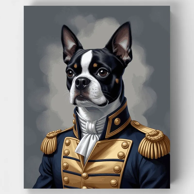 Boston Terrier con Uniforme Naval - Kit de Pintar por Números - Lienzo Enrollado / 24 Colores Artesanal