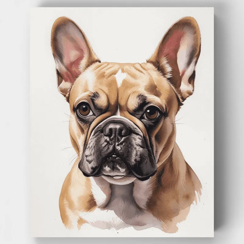 Retrato de Bulldog Francés - Kit de pintar por números - Lienzo Enrollado / 24 Colores Bestseller